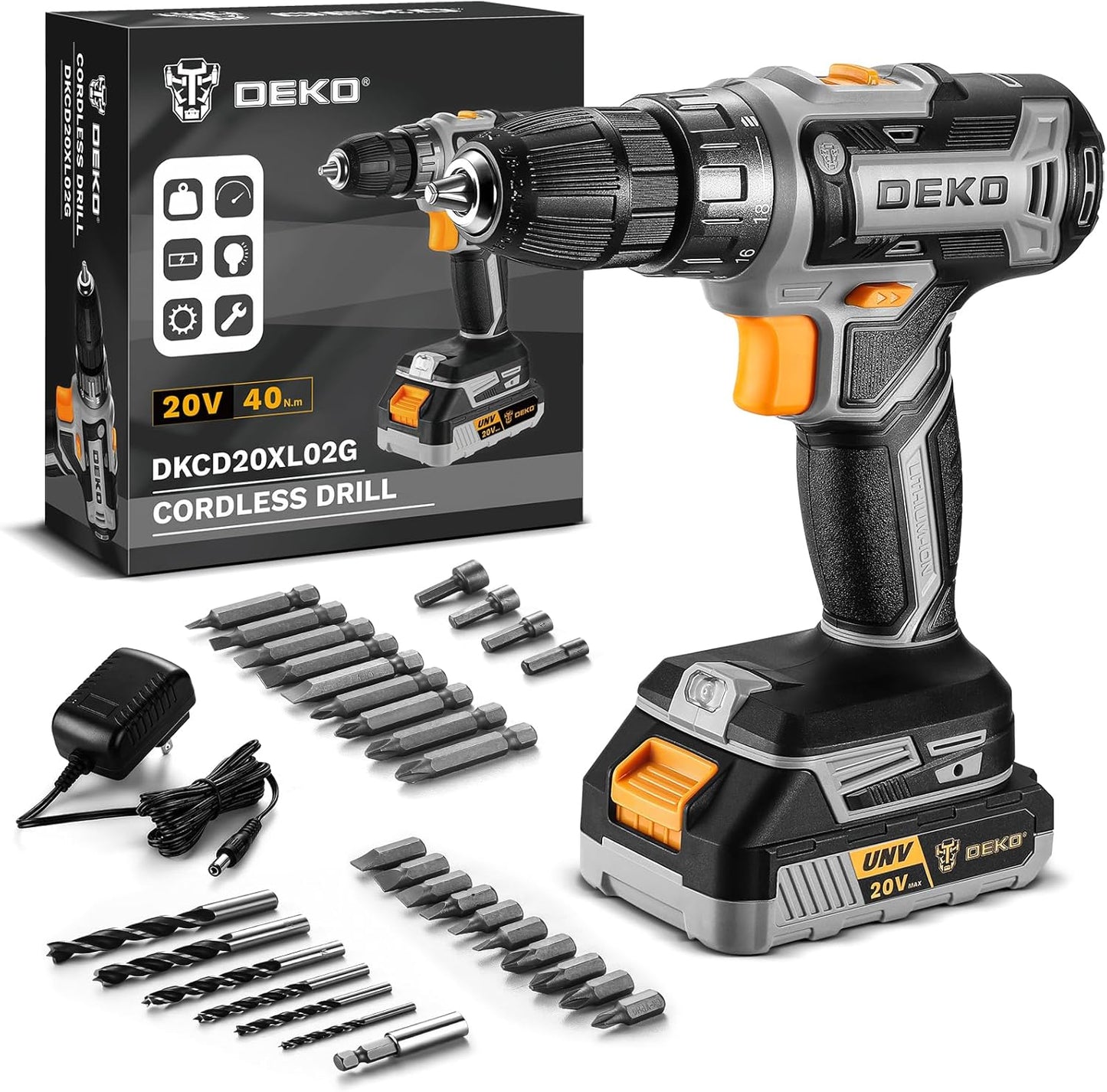 Rauno - Power Drill Cordless: DEKO PRO Cordless Drill 20V Electric