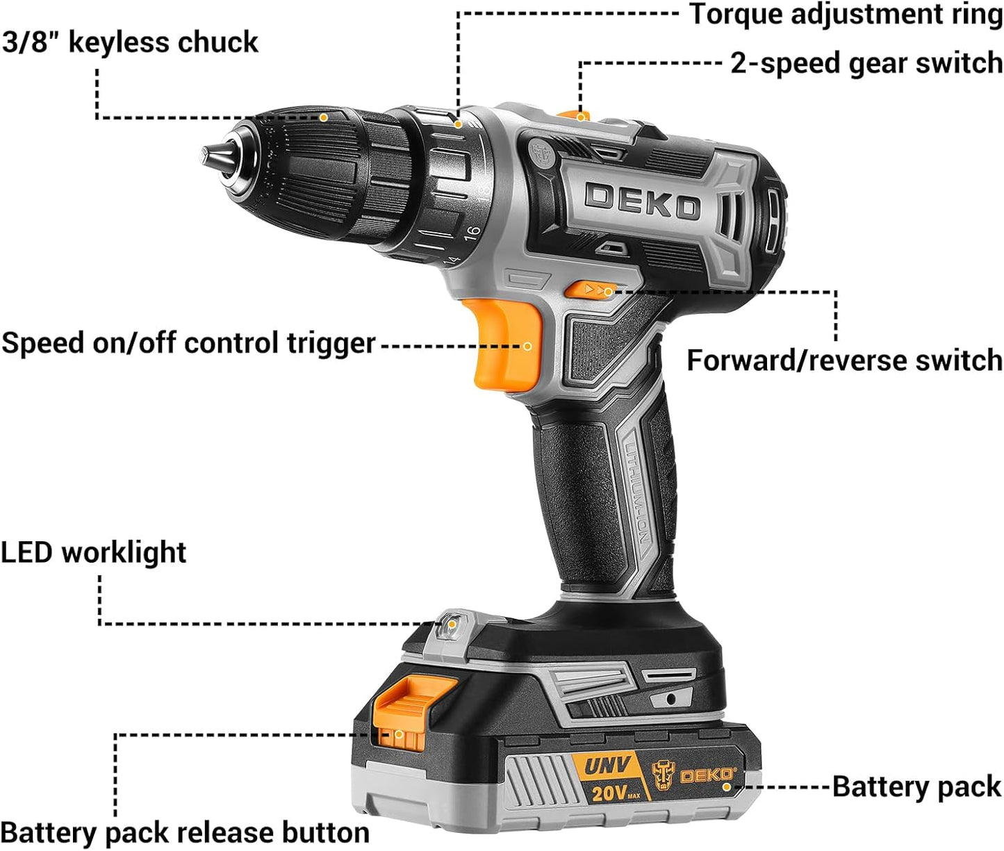 Rauno - Power Drill Cordless: DEKO PRO Cordless Drill 20V Electric